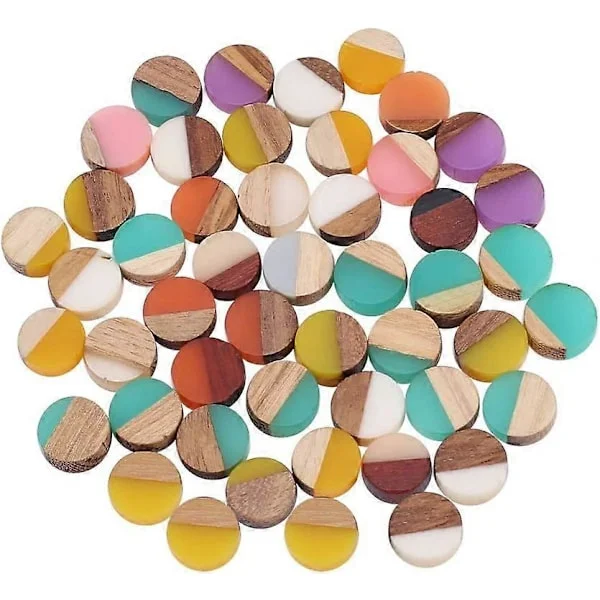 50 stk. Resin Treemner Plater Runde Geometriske Romber Tre Cabochons Vintage Resin Tre Uttalelse for Halskjede Øredobber Smykker Funn (Blandede Farger