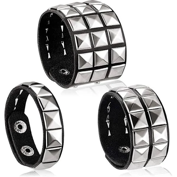 3 stk læder nitter punk armbånd til mænd kvinder 80'er nitter goth rock armbånd spids nitter manchet armbånd unisex metal [ZHE]