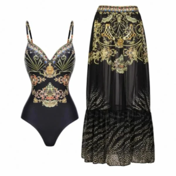 2026 Kvinnor Baddräkt Bikini Baddräkt Topp Klänning Set Blomstermönster Dam Baddräkt Tvådelad Kostym Mode Dam Baddräkter