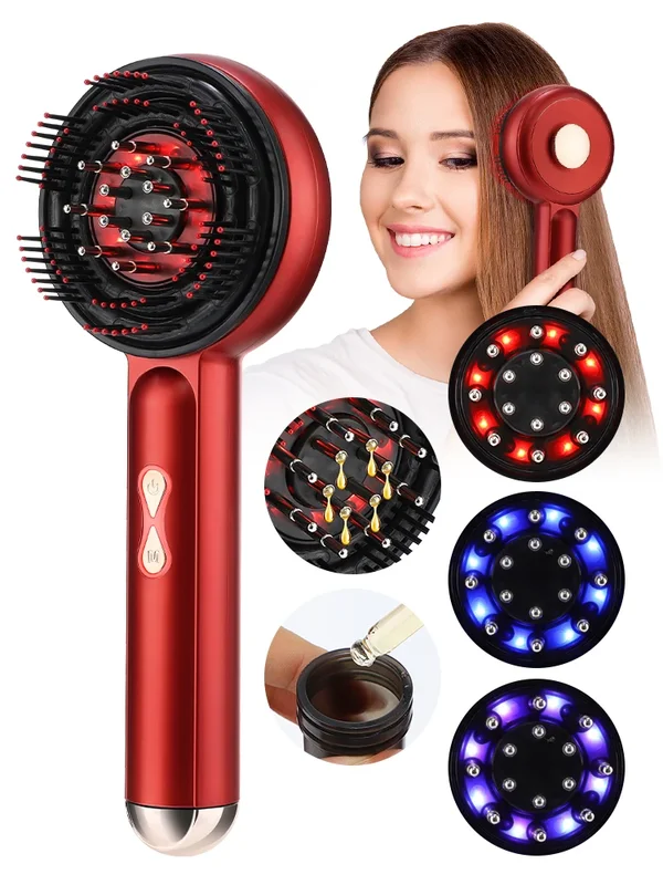 AliExpress - Peigne de Massage électrique à vibrations, thérapie à la lumière rouge et bleue, Massage de la croissance des cheveux, brosse pour cuir 