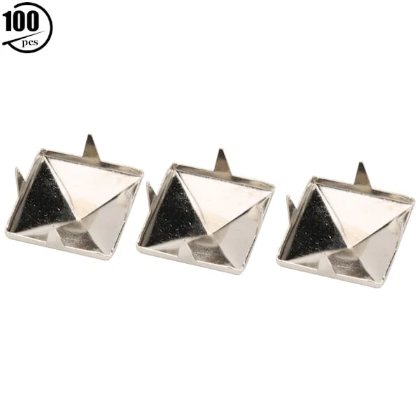 100 st Fyrkantiga Pyramid Punk Nitar 4 Klo Metall Dubbar för Armband Kläder Skor Handväska Silver 12mm-FD16-