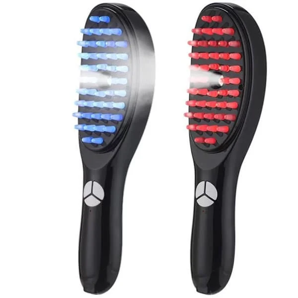 Skalpmassagekam - Med Rött/Blått Ljusterapi - Vibrationsmassage - Hårstimulering - Anti-Håravfall - ABS-Material - Svart