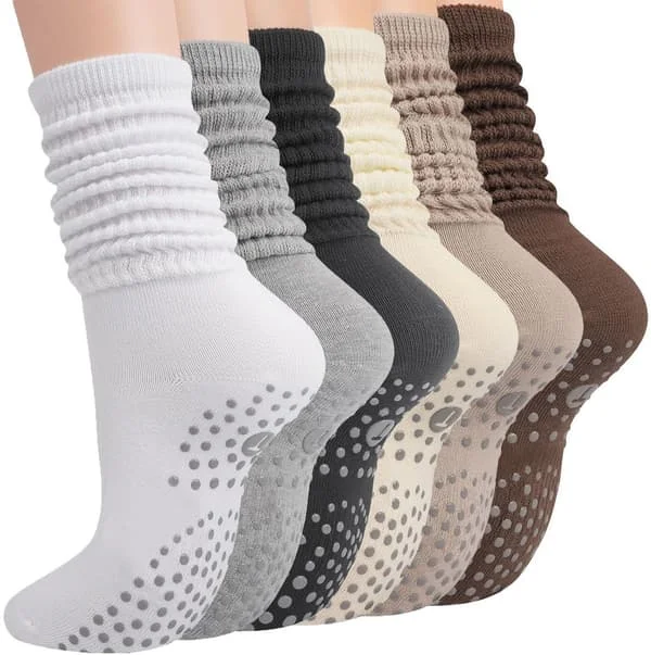Yoga Slouch Socks with Grip, Non-Slip Pilates Socks, for Women & Men, for Workout, Hospital, Long Scrunchy
