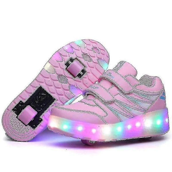 LED Roller Shoes for Kids - Luminous Sneakers with Invisible Wheels, Sports Shoes for Boys and Girls with Flashing Lights Pink 33 Pink