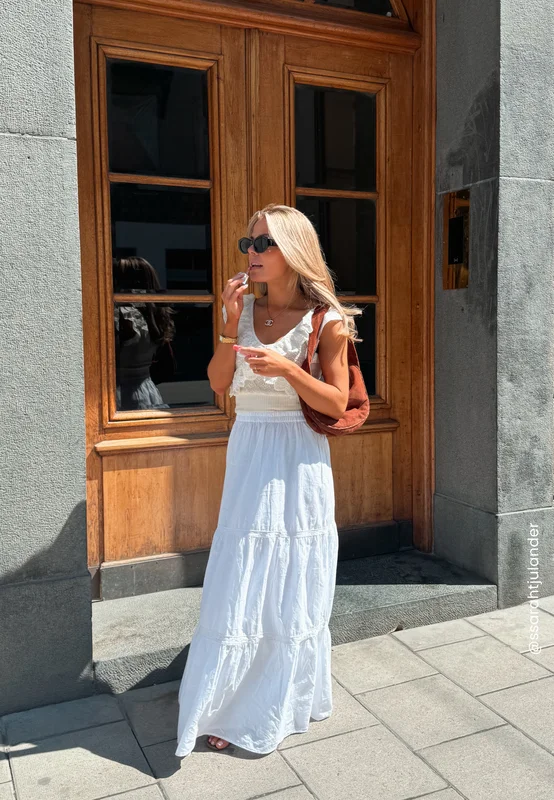 BUBBLEROOM - Cotton Lace Maxi Skirt - White