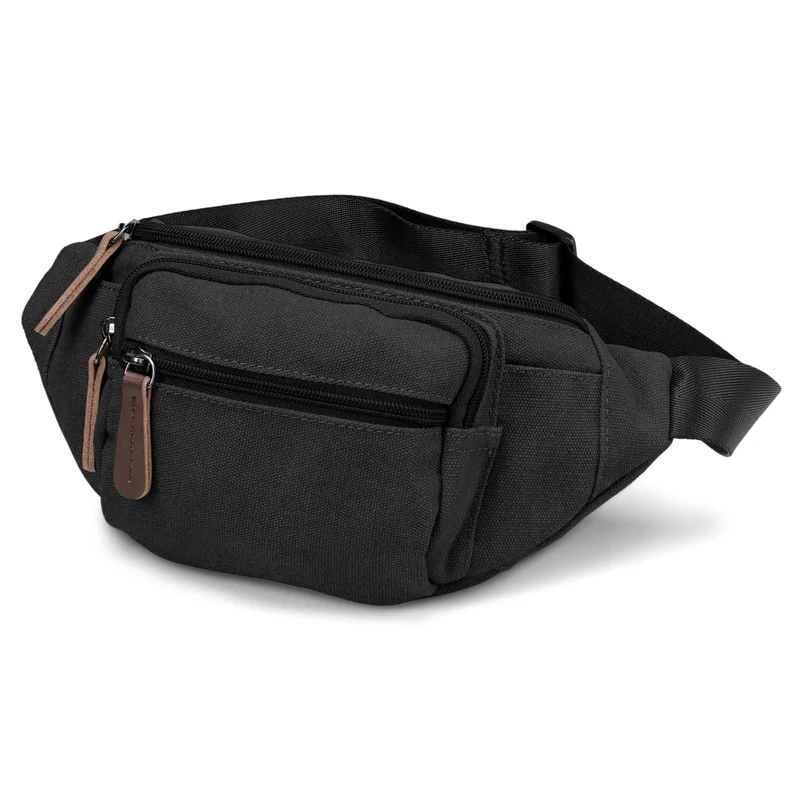 Dunkelgrau Canvas & Braun Leder Gürteltasche für Männer - Gürteltaschen