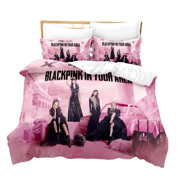 【NX】B01 Black Pink 3D-painettu setti pussilakana tyynyliina lasten lahja, yhden hengen sänky 135x200cm