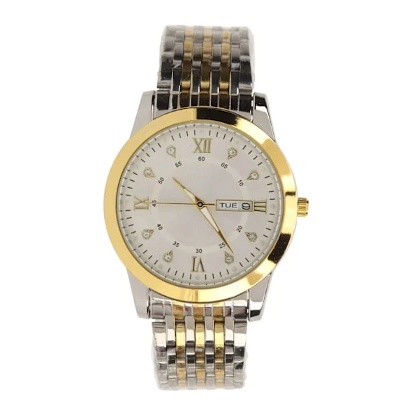 Herre Quartz Dag Dato Vanntett Casual Luksus Lysende Dressklokke Legeringsrem Business Gull Hvit