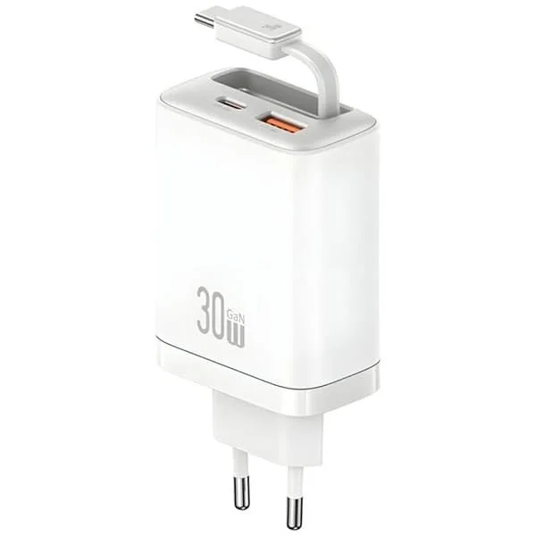 USAMS Xiang Series CC296 väggladdare 30 W 1 USB-C port 1 USB-A port + vit USB-C kabel *=