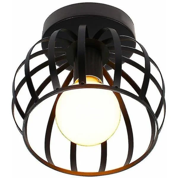 Vintage industriell taklampa burform 20cm svart, taklampa i järnmetall för vardagsrum sovrum matsal (utan LED-lampa)