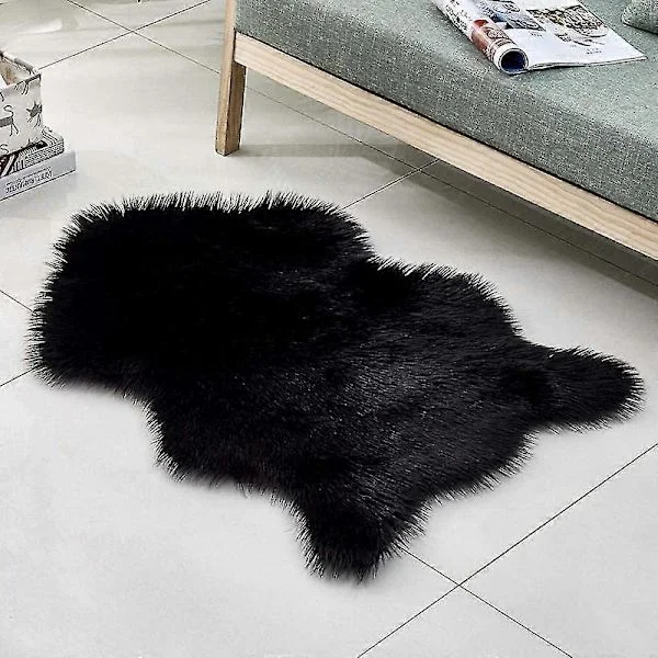 Shaggy Black Fluffy Faux Fur Sheepskin Rug Living Room Bedroom Floor Mat Carpets Home Decor