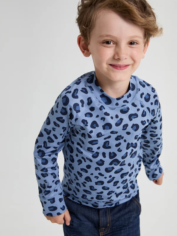 Polarn O. Pyret - Long-sleeve base layer top with leopard print - blue - Size: 74 - 80 - Children's clothing 6-12 Months