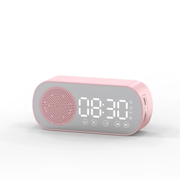 Monitoiminen älykäs FM-radio Bluetooth-kaiutin Herätyskello Peilikello (Pinkki)