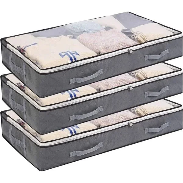 3-pack Under Bed Storage Bins, Foldable Clothes Storage Bags 75L Large Storage Containers with Clear Window and Handles