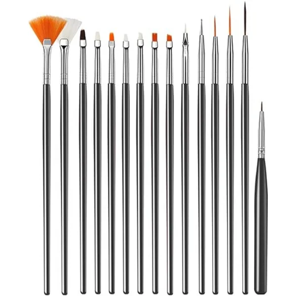 15 stykker neglekunst pensel, negledekor pensel liner akryl manicure pensel, tegnepensel sæt negleværktøj, neglelak pensel sæt til UV-gel