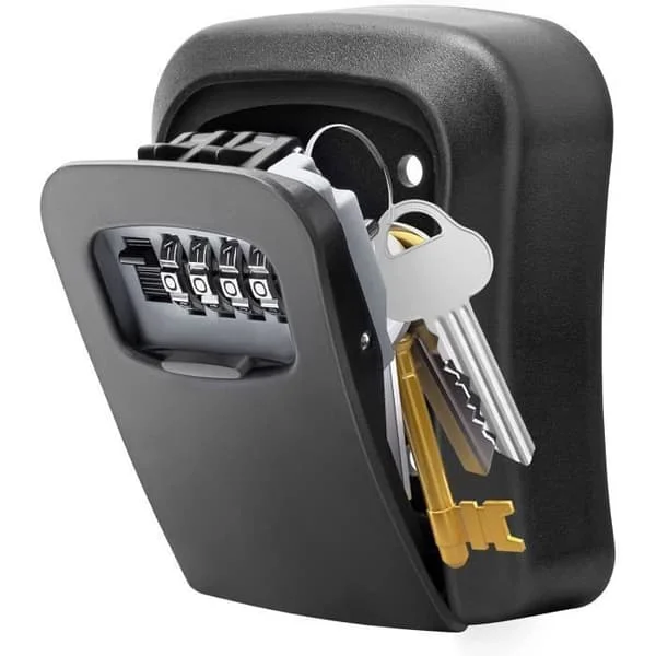 Secure Key Box, Wall Mounted Key Lock Box with 4-Digit Code, Waterproof/Rustproof Key Safe for Home, Garage, Black