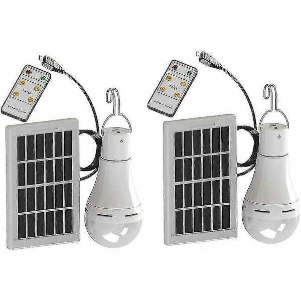 2023 - LED Solcellelampe, 9W Solcelle Super Lyse Pærer Med Fjernbetjening - Solcelle Camping / Nød (ShiKai)