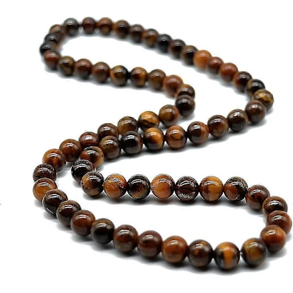 8MM Naturlig Tigerøye Lavastein Perlekjede Choker Ekte Edelsten Angst Strekkkjede For Menn