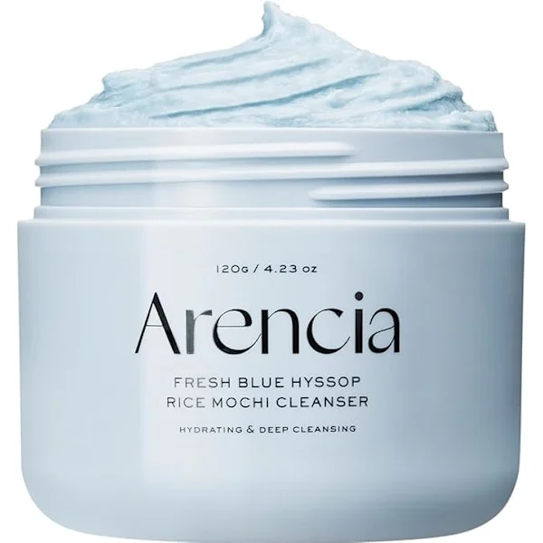 Arencia Rosehip Brightening Rice Mochi Facial Cleanser & Daily Scrub - Hydrating, Exfoliating & Deep Cleansing BLUE HYSSOP