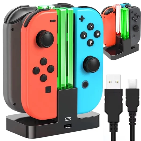 Laddstation för Nintendo Switch Joy-Con, laddar 4 kontroller, USB-C