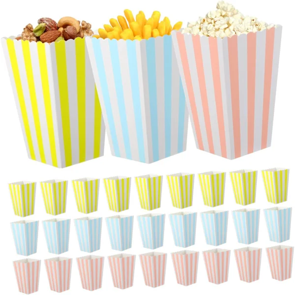Popcorn-astiat 60 kpl Raidalliset popcornlaatikot Värikkäät välipala-astiat