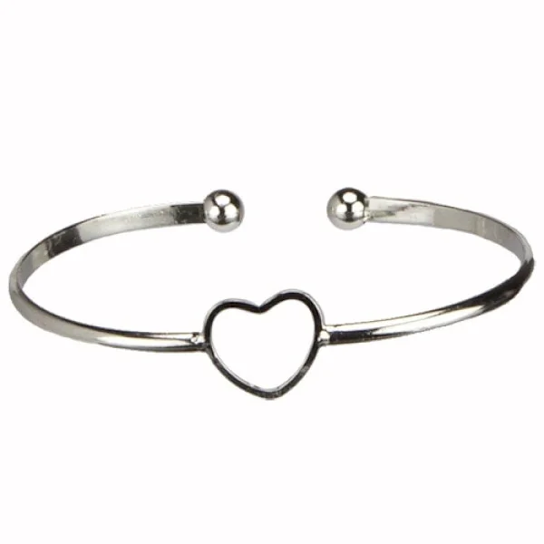 Sött Stelt Silver Armband / Bangle - Enkelt Hjärta - Justerbart