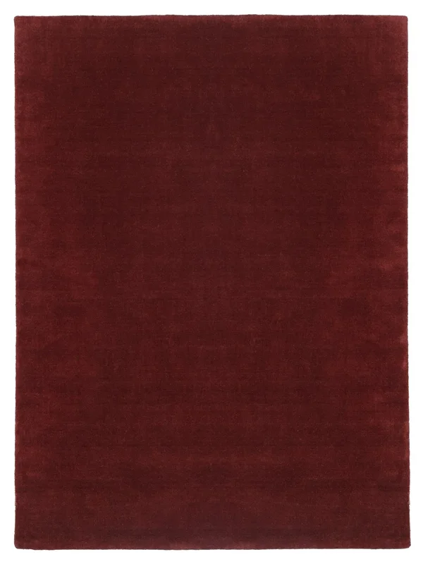 Wool Rug Plain (Single Colored) Handloom Velvet Dark Red Oeko-Tex