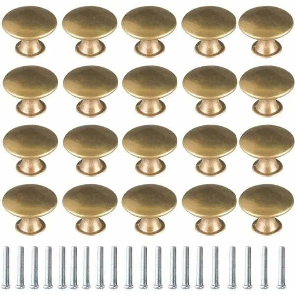 20 st Vintage Dörrknoppar 30mm Mässing Möbelhandtag Dekorativ Rund Knopp med Skruvar för Byrå Skåp Möbel Skåpdörr