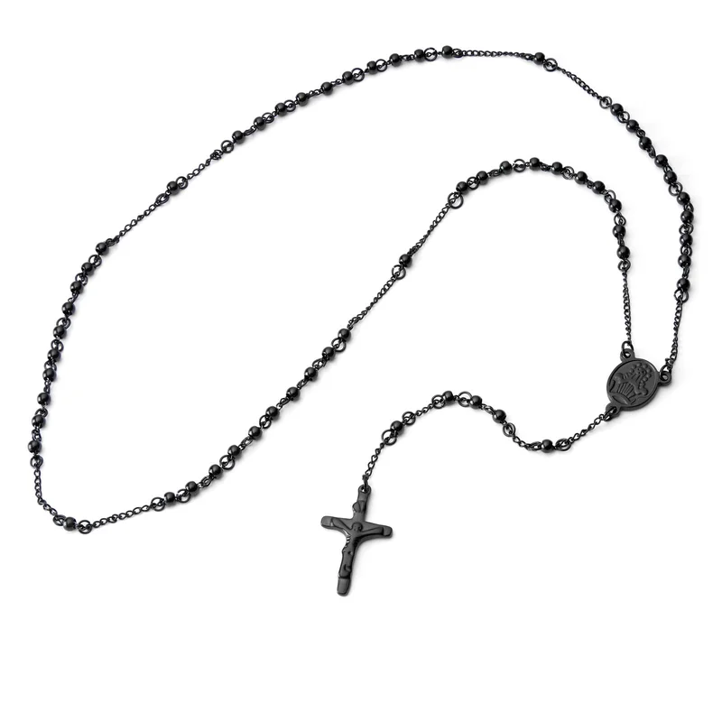 Collar rosario fino negro para hombres - Rosarios