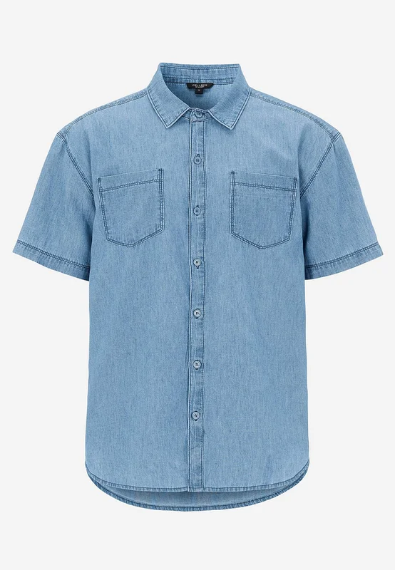 Cellbes of Sweden - Kortermet, myk denimskjorte i mellomblå denim for menn i størrelse S