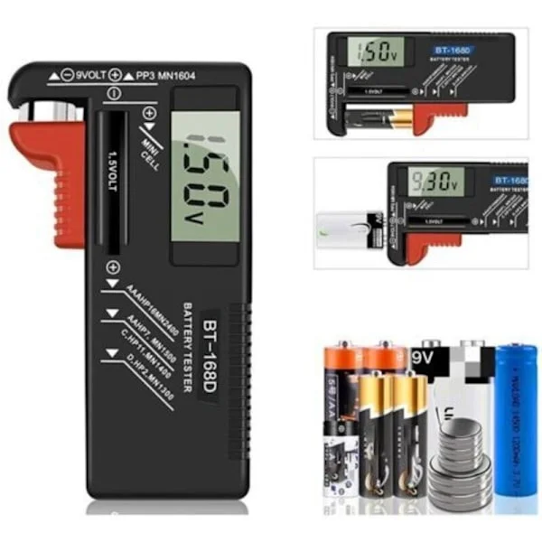 Digital batteritestare, universell batteritestare, batteritestare, för AA, AAA, C, D, PP3, 9V, 1.5V, knappcellsbatterier - Fungerar utan batterier
