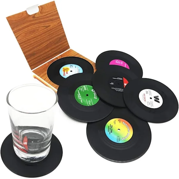 6 st Retro CD Skiva Vinyl Underlägg Kopp Matta för Kaffe Dryck Porslin Halkfria Underlägg, ingen låda