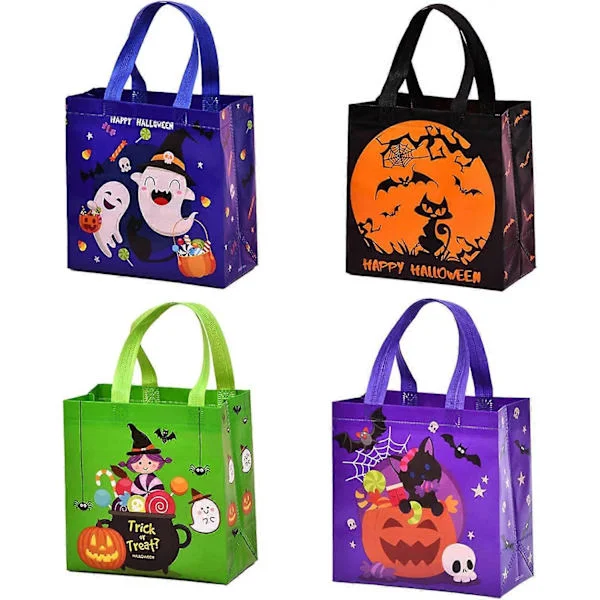 4 stk Halloween Gaveposer, Halloween Godteposer Partyposer for Gaveinnpakning, Knask eller Knep, Halloween Party Tilbehør (Medium)