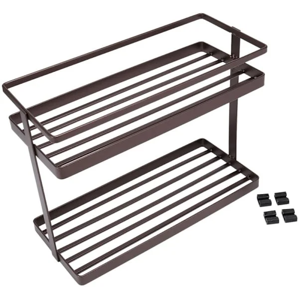 Kitchen Bathroom Wall Mounted 2 Tier Storage Organizer Storage Shelf Art Wall Shelf Multi-layer Spice Rack