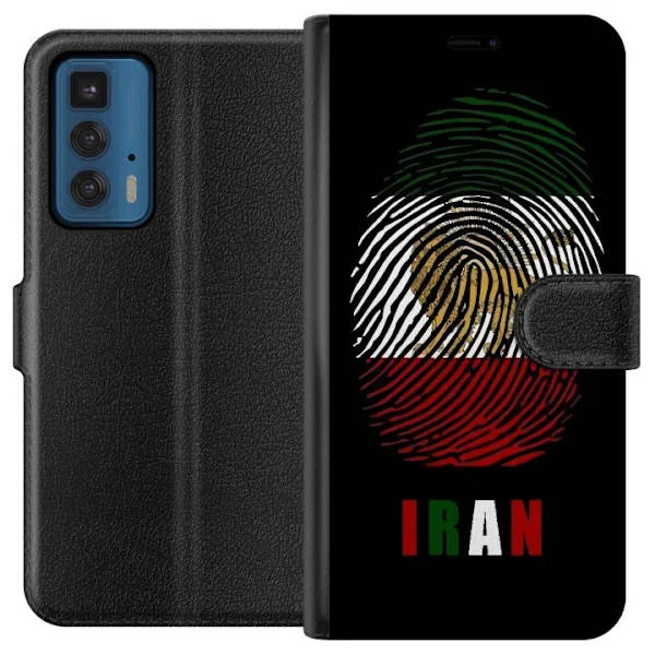 Kompatibelt Plånboksfodral till Motorola Edge 20 Pro Konstnärligt fingeravtryck med iranska färger och symbolik mot svart bakgrund för ett tydligt ut