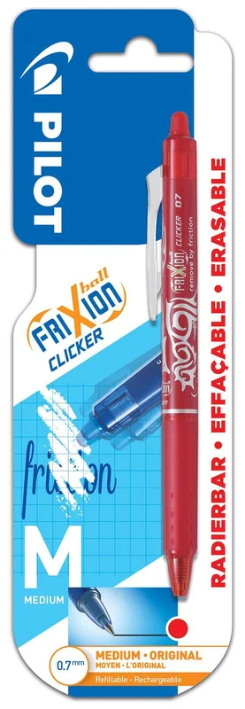 Pilot FriXion Ball Clicker Penn viskbar, 0,7 mm Rød, Markere & markører