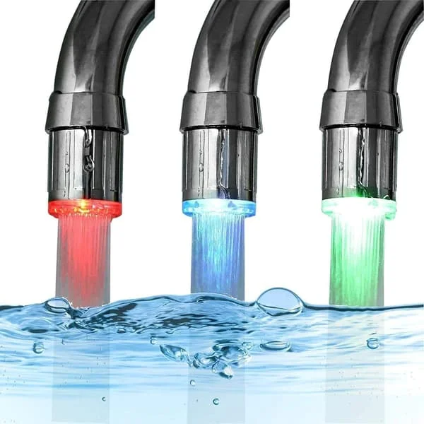3 farger LED-kran temperaturfølsom gradientlys kjøkken bad kran vann dusjhode barn vasker hender mer r