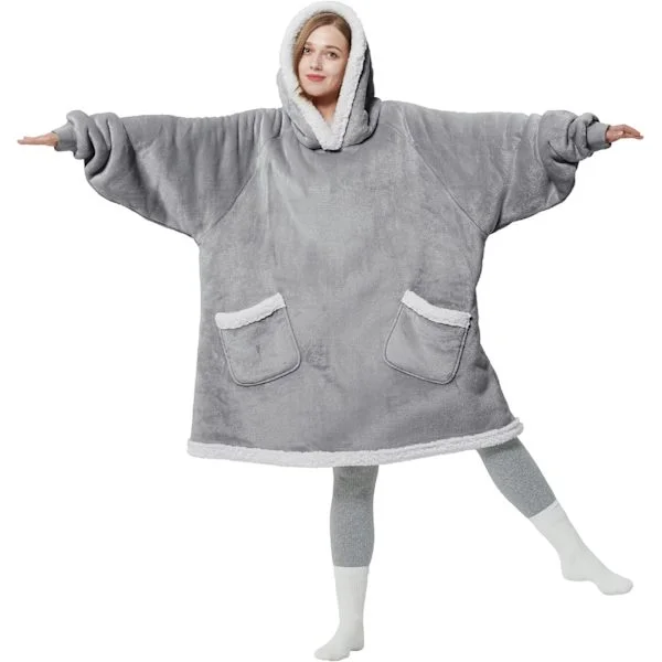 Bærbar teppehettegenser - Sherpa Fleece-hettegenserteppe for voksne som gave, varm og komfortabel teppegenser med stor lomme både innendørs og 