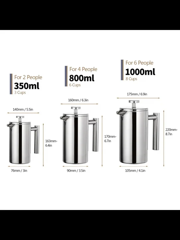 AliExpress - 350ml/800ml/1000ml French Press Kaffeebereiter aus Edelstahl, Doppelwandig Isoliert, Kaffeekanne