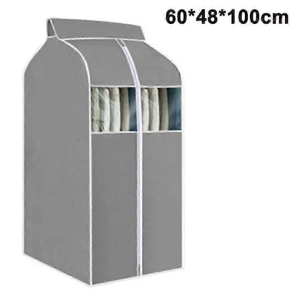 Vaatesäilytyspussi läpinäkyvillä PVC-ikkunoilla - Pölytiivis vaatesäilytys harmaa 60x48x100