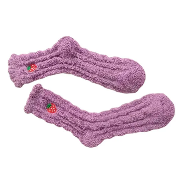 1 Pair Kids Coral Fleece Socks, Plush Fluffy Socks, Coral Fleece Socks, Sleep Socks, Wool Slippers, Towel Socks (Purple)