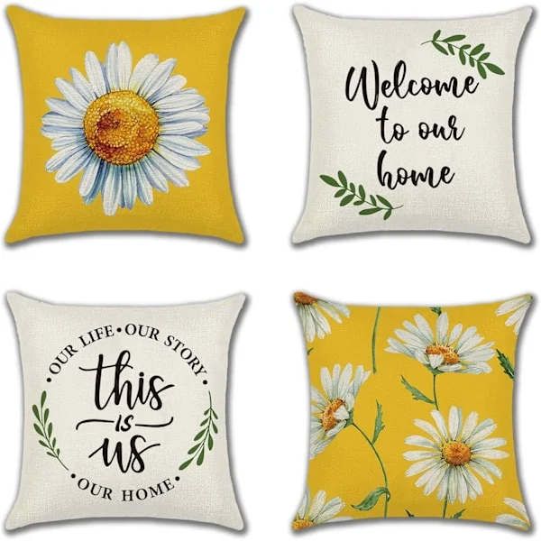 Sett med 4 blomstrete pynteputetrekk 45x45 cm sommer dekorative firkantede putetrekk sofa fargerike blomster putetrekk