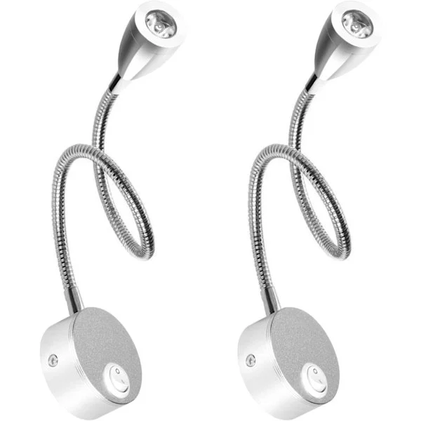 Reading Lamp, 2 LED Bedside Lamps, Wall Mounted Next to Aluminum