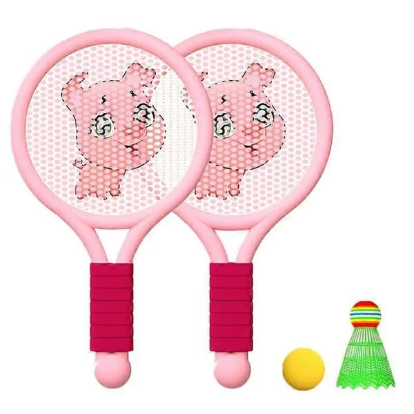 Rosa Grisunge Badminton Racket Sett for Barn - Lett Leke for Gutter og Jenter (3-7 År) - Innendørs/Utendørs