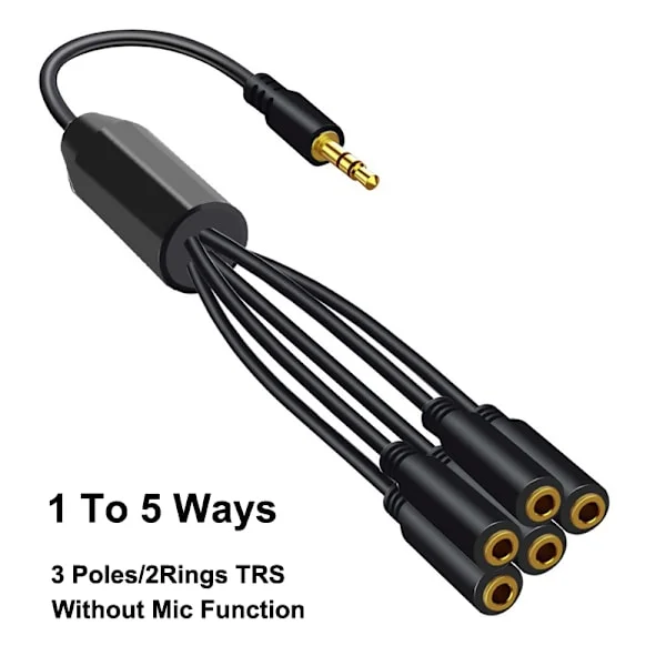 Gold Plated 3.5mm Headphone Audio Stereo Splitter 1 to 5 Way TRS 3 Pole or TRRS 4 Pole Male to 5 Female Extension Cable