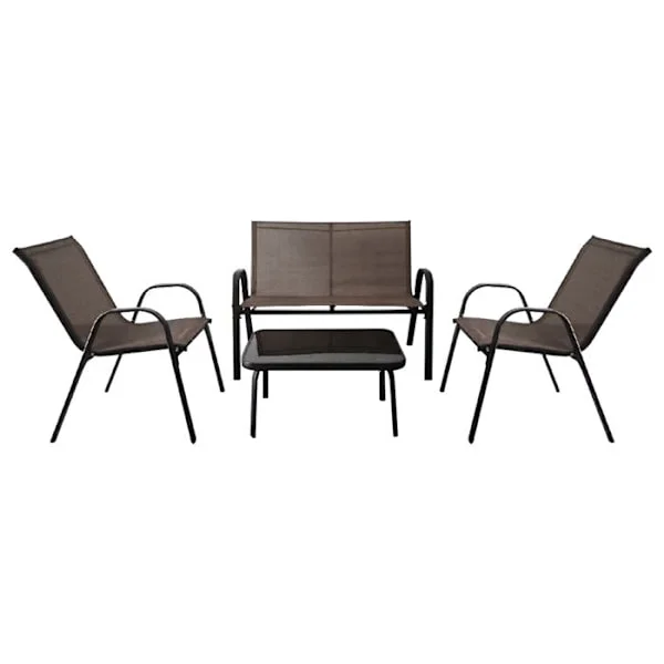 COSTWAY 4 PCS Set med Utomhusbord och Stolar, Stolar och Soffa med Tygsits, Tempererat Glasbord, Brun