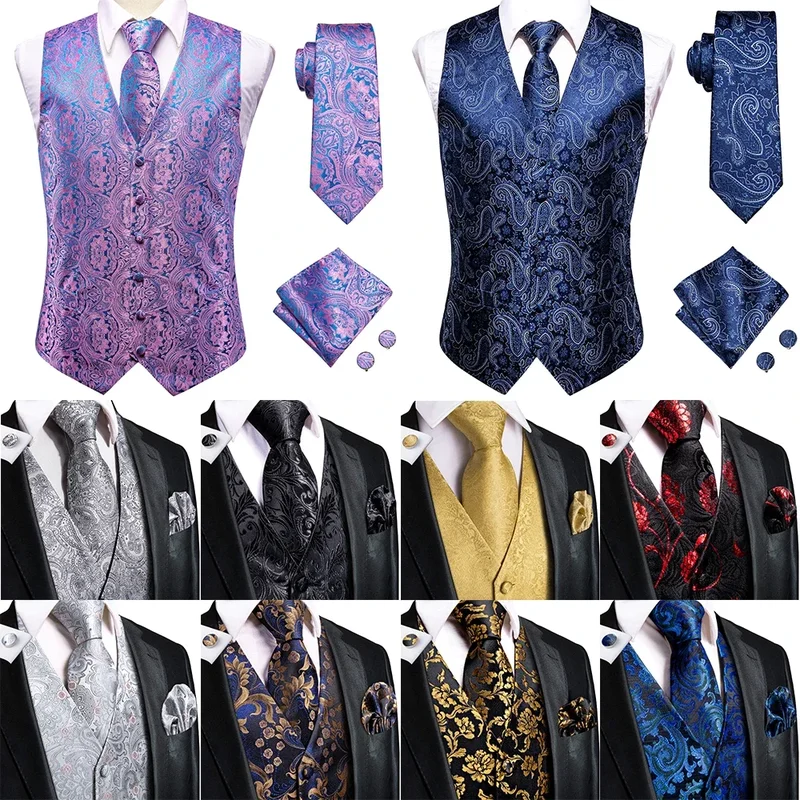AliExpress - Ensemble de mariage pour homme : Gilet violet à motif cachemire floral, cravate, pochette de costume et boutons de manchette, bleu, vert,