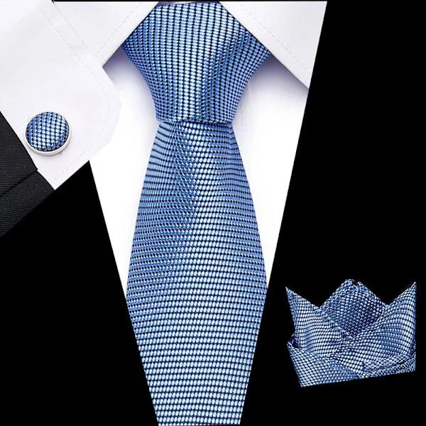 Herr Tie Rutig Elegant Bryllup Klassiske Slips og Lommetørkle Forretning Houndstooth Mønster Lommetørkle Slips Sett