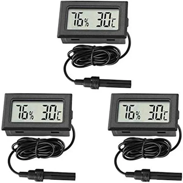 3x Mini LCD Digital Termometer Hygrometer Temperatur Fugtighedstester med Ekstern Sensor til Køleskab Fryser Akvarium