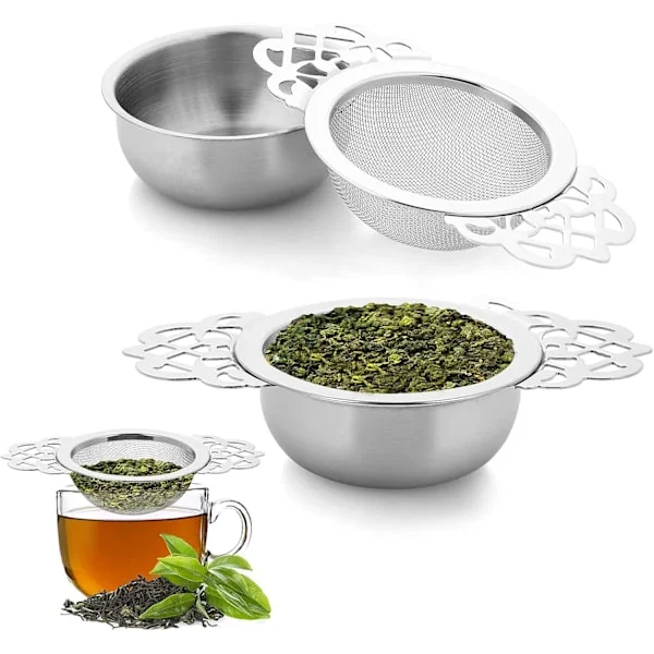 2 stk. tefiltre gjenbrukbare te-sil i rustfritt stål te-diffuser tekopp mesh te-sil med 6,5 cm diameter bolle med dobbel vingeutvidelse comp